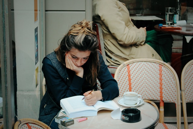 college woman studying